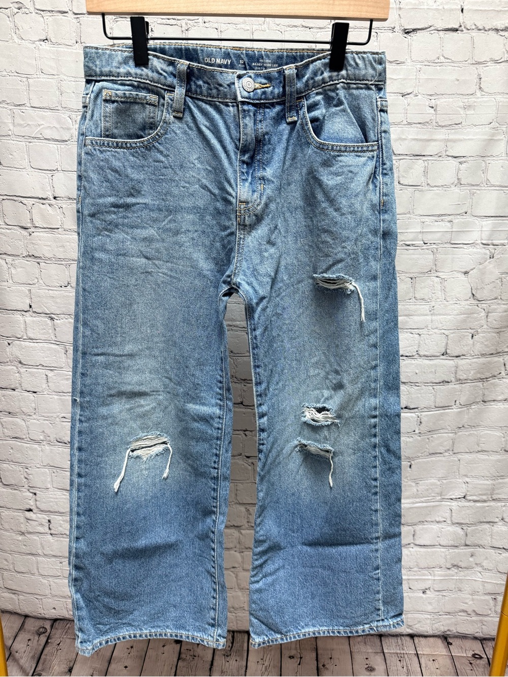 Old Navy Light Blue Baggy Wide Leg Distressed Jeans